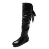 Woman Knee High Boots Red Black White Tall Pleated Low Heel Casual Leather Autunm Winter Female Long Shoe Women Y0910