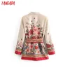 Tangada Women Suit Blazer Floral Designer Kurtka Korea Fashion Long Sleeve Ladies Female Office Płaszcz Blaser 3H48 210915