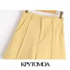 Kpytomoaの女性シックなファッションオフィスを着用ストレートショートパンツヴィンテージハイウエストジッパーフライポケット女性ショートパンツMujer 210724