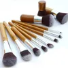 11 Pcs Bambou Poignée Pinceaux De Maquillage Ensemble Professionnel Cosmétiques Brosse Kits Fard À Paupières Fondation Beauté Maquillage Outils avec Sac De Toile De Jute