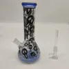 20CM 8 pouces Narguilé Premium Pointe bleue et fond Thème Anime Crâne noir Kitty Pipe à eau Bong Bongs en verre avec tige descendante de 14 mm et bol 2 en 1 prêt à l'emploi