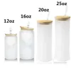 12oz 16oz 20oz 25oz Sublimation Glass Water Bottles with Bamboo Lid Straw DIY Frosted Clear Drinking Utensil Coffee Wine Milk Beer Juice Cold Drinkware Mugs