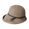 Женщины Hepburn Winte Wainte Woven Sun Hat Элегантный контрастный цвет Bowknot Короткие Roll Up Brim Складные Летние Каникулы Круглые Крышки Ведро Широкие Шляпы