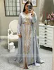 Robe Caftan Marocaine Prom Evening Dresses Long Sleeves with Embroidery Beaded A-Line Satin Dubai Arabic Formal Gown Robe De Soirée