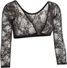 Women's Hoodies & Sweatshirts Womens Street Floral See-Through Lace Crop Top Ladies Casual Dancing Female Scoop Neck Long Sleeve Tops Cockta