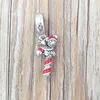 925 Prata Esterlina Autêntica Jóias Presente de Natal Pandora Denny Santa Miky Candy Cane Dangle Charme Vermelho Esmalte Esmalte Enamel Pulseiras de Tênis para Mulheres DIY 797500En09