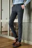봄 남자 정장 바지 캐주얼 비즈니스 드레스 바지 격자 무늬 슬림 피트 사무실 공식 바지 남성 의류 pantalon 의상 210527