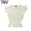 Vrouwen Sweet Fashion Geplooid Geplooid Blouses Vintage O Hals Mouwloze Vrouwelijke shirts Blusas Chic Tops 210507