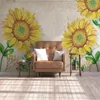 Sfondi Personalizzati 3D Po Dipinti a mano Retro Girasoli gialli Carta da parati murale per bambini Camera da letto Soggiorno TV Divano Sfondo Carta da parati