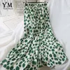 Kjolar yuoomuoo skönhet polka dot chiffong kjol 2021 sommar mode gul hög midja långa kvinnor bekväma elegant en linje grön