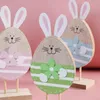 Jouets en bois lapin de pâques décorations en bois oeuf ruban support décoration nordique INS lapin peint petits ornements