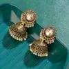 Klassische indische Jhumka-Ohrringe im Retro-Stil mit weißen Strasssteinen, ethnische Vintage-Perlenglocken-Quastenohrringe