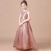 Nouvelle arrivée fleur de balle scintillante mignonne rose pailledue longue robe de fête d'anniversaire bon marché fille robes de concours foiormal 403