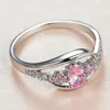 Bröllopsringar söta kvinnliga rosa kristallstenring charm silverfärg tunt för kvinnor trendiga lovar oval zirkon engagemang6645172