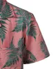 Mens Hipster Casual Manga Curta Hawaiiana Aloha Camisas Botão De Verão Down Homens tropicais Camisa de praia com bolso rosa 2xl 210522
