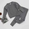 Baby Girls Boys Knit kostym Toddler Barnkläder Satser Vinter Stickning Pullover Tröja + Byxor Spädbarn Kids Tracksuits Rosa Grå 211201