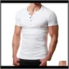 Tees S roupas vestuário entrega entrega 2021 T homens verão moda v pescoço manga curta camiseta Casual Slim Fit Metal botão Design Mens T-Sh