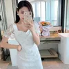 Runway Designer Summer Dress High quality Women Fashion Clothes short Sleeve Floral Embroidery Mesh Holiday Dresses 210529