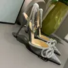 Sapatos sociais Mach Glitter Laço Bomba d'água Cristal Decorativo Strass Sapatos noturnos Spool Sapatos femininos Salto alto Sandálias de grife de luxo