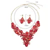 Earrings & Necklace Luxury Red Set Flower Jewelry Sets Brides Gift Women Wedding Party Statement Choker Bib Collar