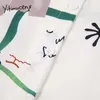 yitimucengプリントブラウス女性ボタンアップシャツ半袖ターンダウンカラーストレートホワイト夏韓国のファッショントップ210601