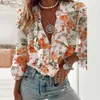 Blusas das mulheres Camisetas Mulheres Blusa Camisa Elegante Floral Impressão Vintage Tops Escritório Senhora Senhora Verão Sexy Longo Manga Luz Lótus Folha V-Pescoço 3x