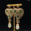 Hjärtmönster Stud Retro Guld Charm Brev Skriv ut Örhängen Chic Pearl Ear Pendant Green Diamond Ear Smycken