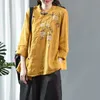 Primavera New Arts Style Donna Vintage Button Stand Colletto Camicie larghe Camicetta in cotone e lino ricamo Femme Blusas Plus Size S700 210412