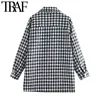TRAF Kobiety Moda Z Kieszenie Loose Check Tweed Kurtka Płaszcz Vintage Z Długim Rękawem Button-Up Kobiet Odzież Odzieży Chic Topy 210415