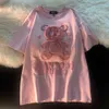 Giapponese Amore Orso Coppia T-shirt Donna Carino Manica corta Magliette e camicette 2021 Estate Oversize Allentato Casuale Femminile Tee Camicette Vestiti Delle Donne X0628