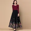 Svart Fllower Broderad Woolen Maxi Skirt Kvinnor Elegant Hög Midja Casual S Mamma Fashion Plus Storlek Kontor Lady Wear 210421