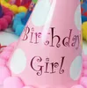 Chapéu de aniversário para bebê meninas decoração de festa linda papel cone chapéus com Pom Poms recém-nascidos festas de criança crianças acessórios