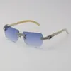 2022 Ny modell Micro-Paved Diamond Solglasögon Original Svart Buffalo Horn Rimless Äkta Naturligt Solglasögon 18K Guld C Dekoration Man Kvinna Glasögon UV 400 Lens