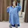 ZA Fine Waled Corduroy Oversized Shirt Dames Lange Mouwen Roomy Onregelmatige Lange Blue Shirts Woman Chic Plus Size Office Top 210602