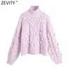 Women Fashion Turtleneck Collar Ball Appliques Casual Knitting Sweater Ladies Chic Long Sleeve Pullovers Tops S518 210420