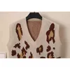 Primavera otoño moda leopardo tejido suéter suelto chaleco mujeres sin mangas chaleco femenino prendas de punto jersey 210421