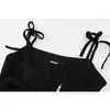 Francuski Elegancki Spaghetti Pasek Kobiety Lato Streetwear Moda Zipper Design Slim Sexy Bez Rękawów Czarne Kobiece Mini Dresses 210515