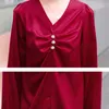 Koreanska Silk Kvinnor Blusar Långärmade T-shirts Top Woman V-Neck Ladies Toppar Plus Storlek Casual Satin Blouse 210427