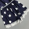 Qweekの女性サテンの寝室のPolka Dot Pajamas Femme Silk Pijama Mujerかわいい3個セットパッドのカジュアルパジャマセット210330