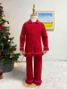 Família Natal pijama meninos meninos meninas sleepwear ruffle frill pjs 100 algodão pijama vermelho conjunto 211109
