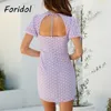 Gullig snö dot print lila sommar klänning kvinnor sexig backless bowknot kort strand boho stil kläder mini sundress 210427