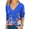 Summer Floral Print Oversized T Shirt Womens Clothes Casual Fashion V Neck Long Sleeve Loose Ladies Tops Vintage Tee Shirt Femme 210608