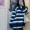 Pullover invernale da donna con scollo a V Studente Maglione largo in stile coreano A righe con pannelli Capispalla lavorato a maglia Morbido caldo e accogliente Maglione Ulzzang Y1110