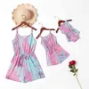 Tie-dye Series Drawstring Waist Sling Rompers for Mommy and Me 210528