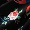 2021 Fall Autumn Long Sleeve Stand Collar Black Floral Phoenix Print Panelled Buttons Knee-Length Dress Elegant Casual Dresses 21O151013