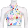 Floral Impresso Sexy Cut out Horter Y2K Crop Tops para Mulheres Moda Verão Sem Mangas Tee Tank Outfit Festa Streetwear 210510