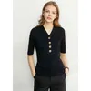 Amii minimalizm Sping Summer vneck dzianinowa koszula Kobiet mody szczupły guziki Bluzka Bluzka 1014 210401