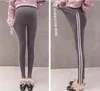 Maternidade Bottoms Veludo Lã Stripe Calças Para Mulheres Grávidas Morno Inverno Leggings Roupas Espessas Gravidez Calças Calças Roupas