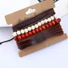 Leather Rope Handmade Braided Multilayer Wooden Beaded Charm Bracelets Set For Men Women Punk Adjustable Bangle Fashion Jewelry