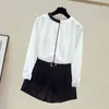 Koreański Z Długim Rękawem Kobiet Koszula Office Lady Styl Szyfonowa Bluzka Slim Stand Collar White Fashion Women 11174 210508